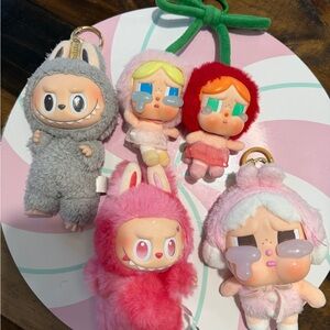 Cute Plush Keychain Set - Pink, Gray, Red crybaby and labubu set in new cons